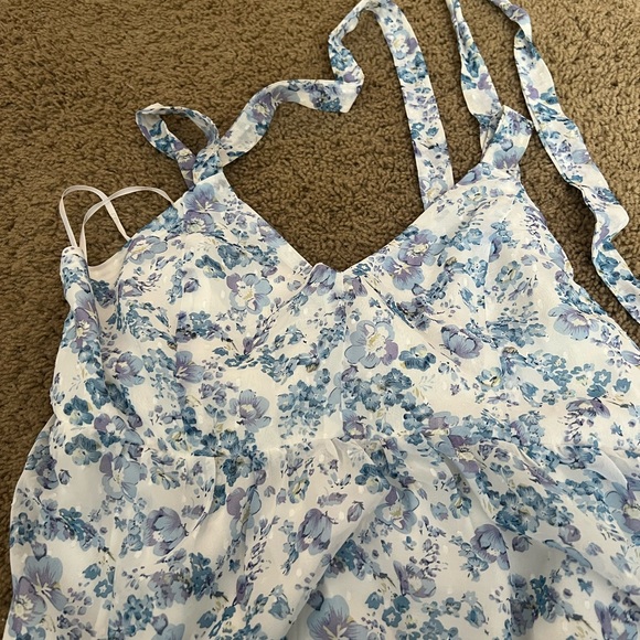 Lulus my love story white floral print tie-back maxi dress size L - Picture 9 of 10